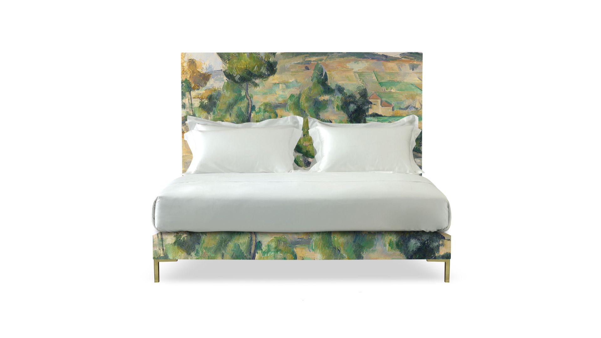Savoir Beds collaboration with the National Gallery. A nature-filled ambience with blend of greens and yellows by Paul Cézanne‘s Hillside.